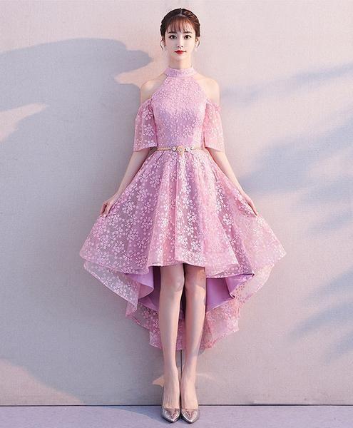 High Neck Short Homecoming Dresses Brooklyn Lace Pink Dress 2657