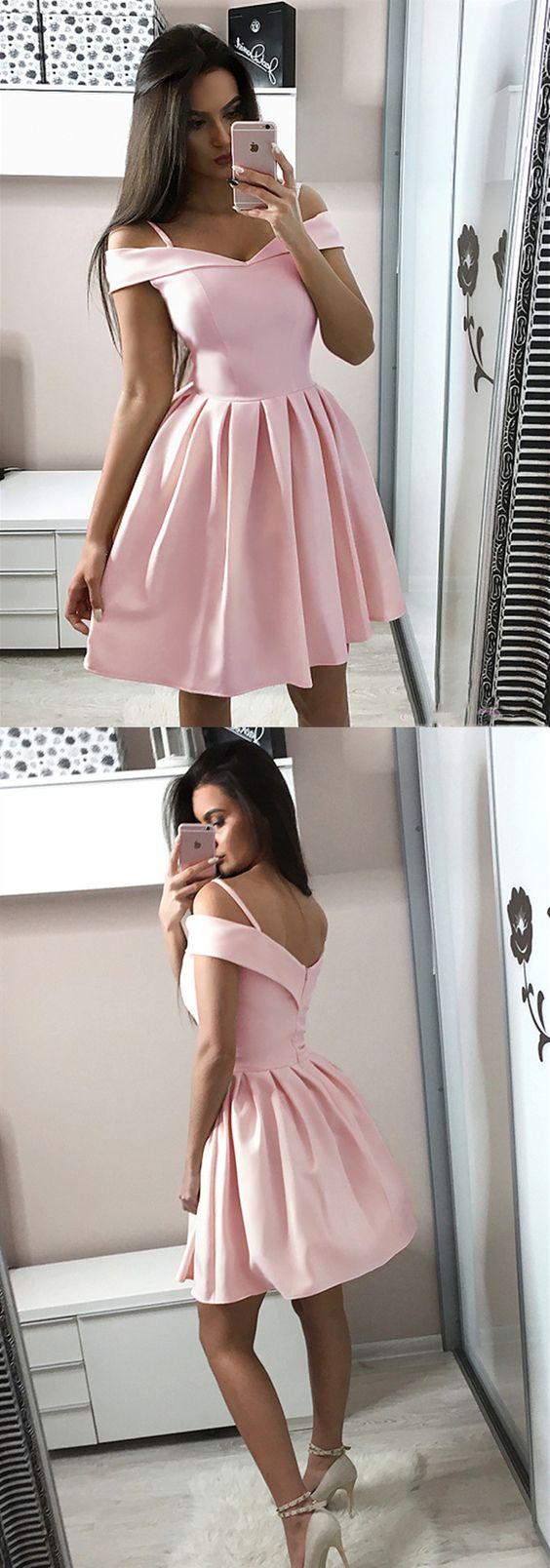 Short Off Shoulder Graduation Homecoming Dresses Kianna Cocktail Pink Dresses 269