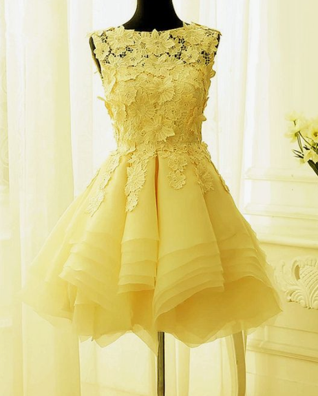 Yellow Short Dresses Semi Formal Homecoming Dresses Miracle Cocktail Dresses Short Dress 2732