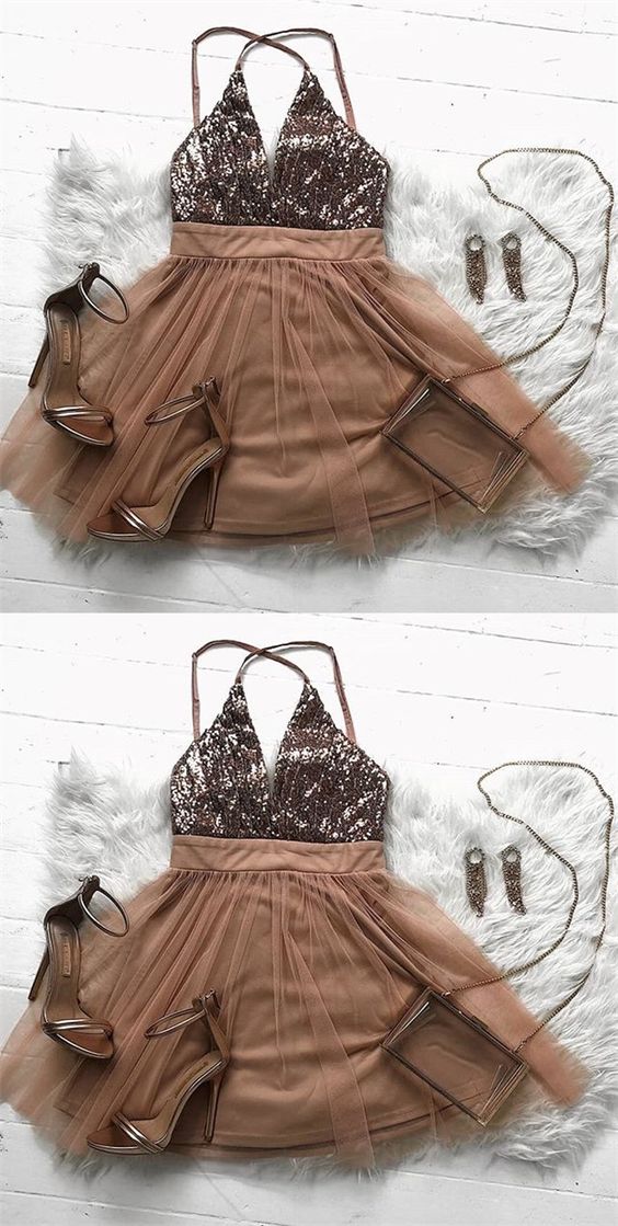 Short Homecoming Dresses Anabel Sparkly Rose Gold Short 291