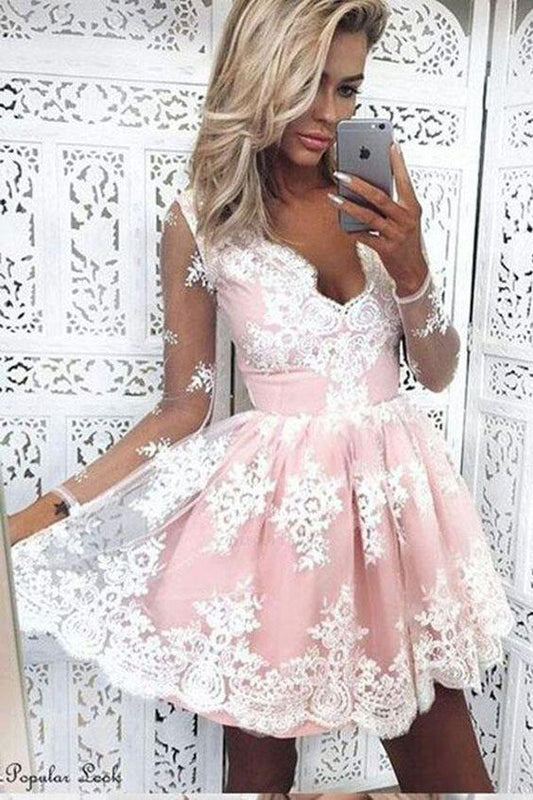 Pink Karissa Lace Homecoming Dresses Short Short Party Dress Dancing Dress 295