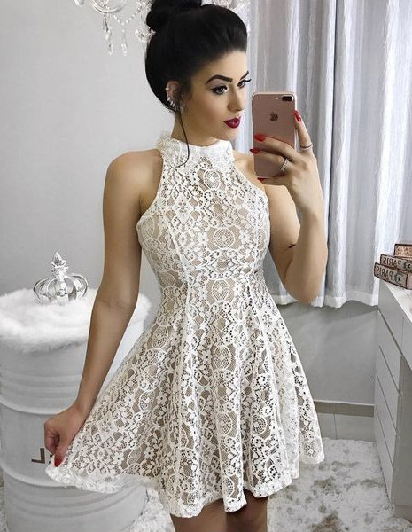 Fashion A-Line High Lace Homecoming Dresses Kierra Neck Short/Mini Dress 298 Party