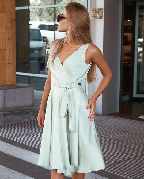 Homecoming Dresses Tara Mint Sleeveless Knee Length Wrap 3373