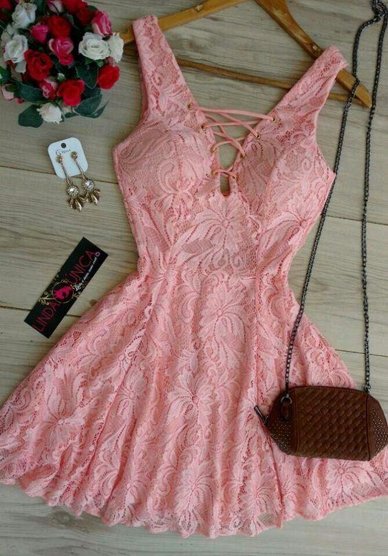 Sexy Homecoming Dresses Pink Rebekah Lace Dress 3521