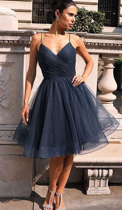 Gray V Neck Homecoming Dresses Payton Tulle Short Gray Tulle 354