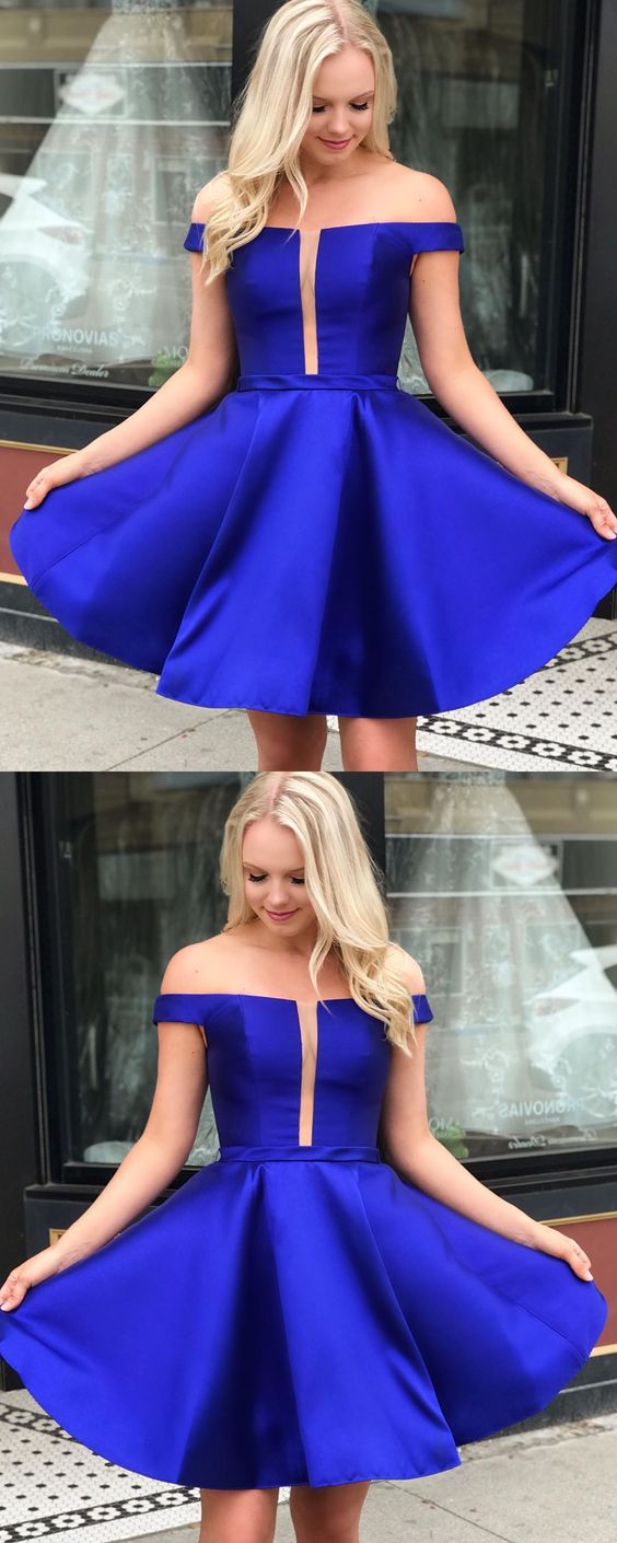 Off Royal Blue Karissa Homecoming Dresses The Shoulder Short 3623