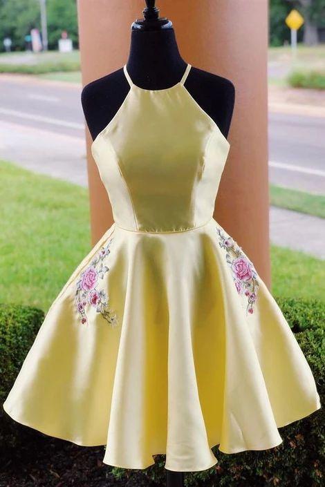 Formal Yellow Short Chic With Embroidery Homecoming Dresses Bria 3649