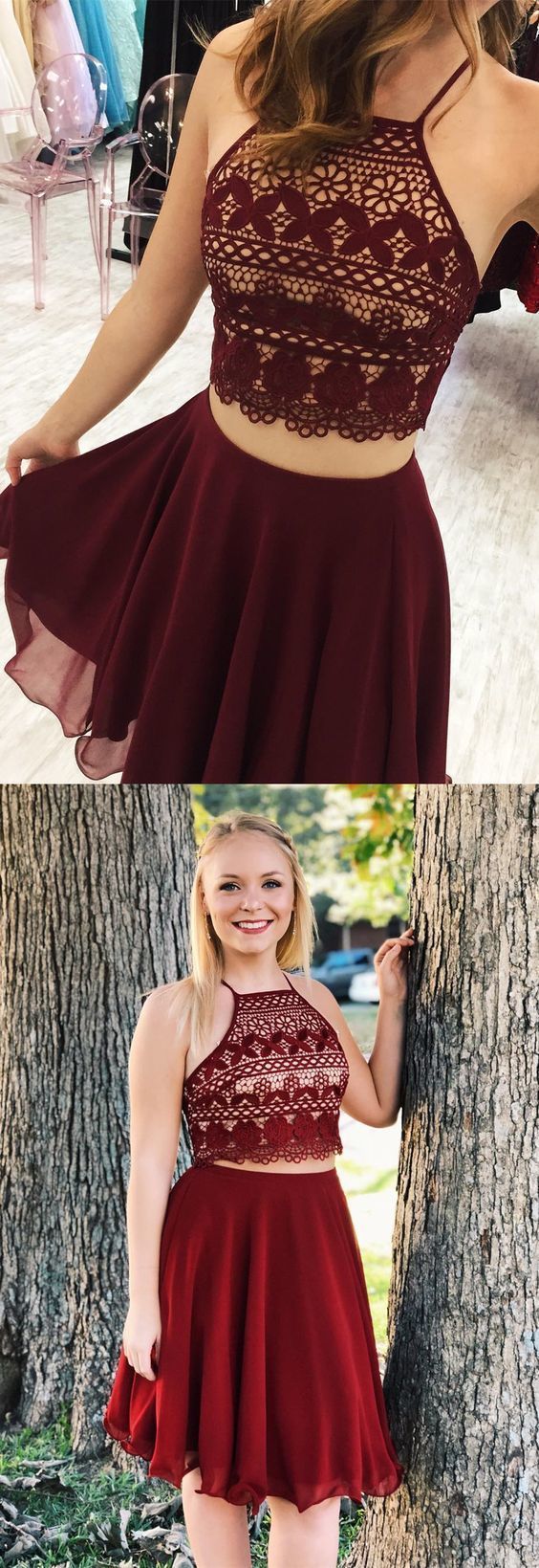 Two Piece Short Burgundy Homecoming Dresses Madelynn 378