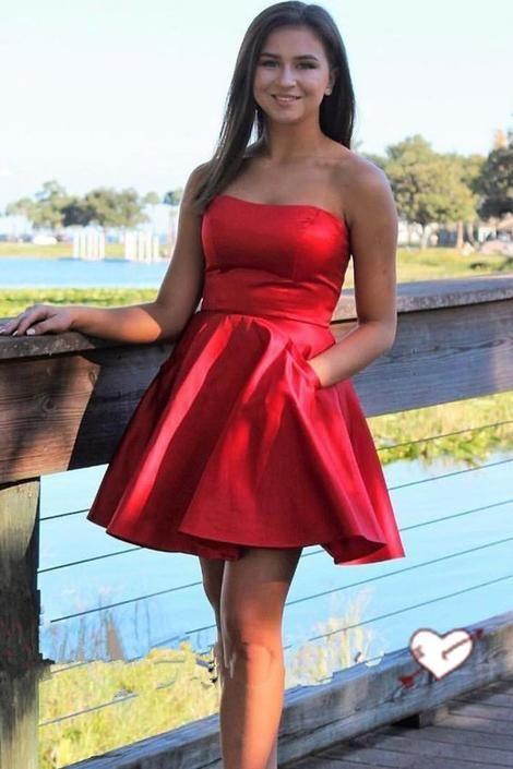 Homecoming Dresses Taylor Strapless Short Red With Pocket 3787