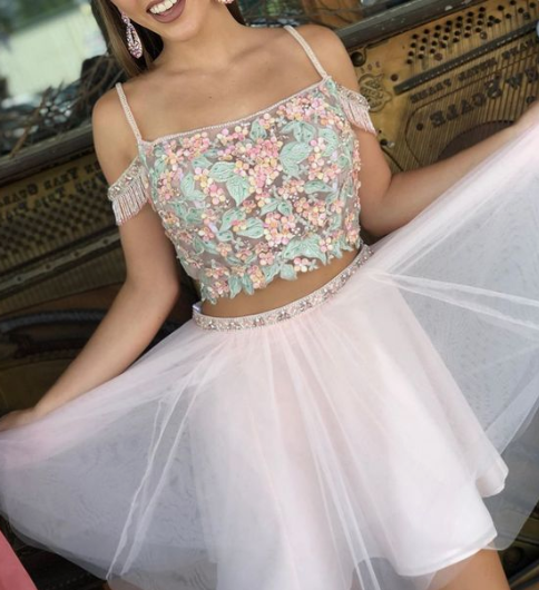 Two Homecoming Dresses Anabelle Pink Piece Short Cute 3906