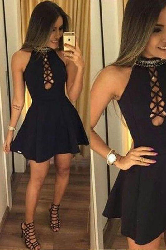 Black Halter A-Line Short Simple Evelin Homecoming Dresses Party Dress 391