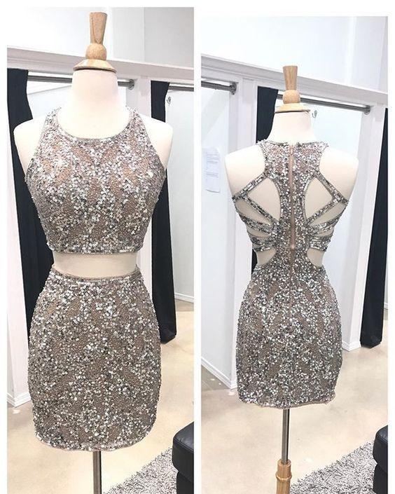 Two Piece Beaded Sheath Open Back Kathryn Homecoming Dresses 3996