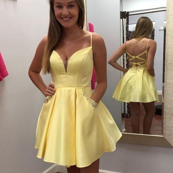 Yellow Short Short Party Dresses Graduation Dress Kenya Homecoming Dresses 4658