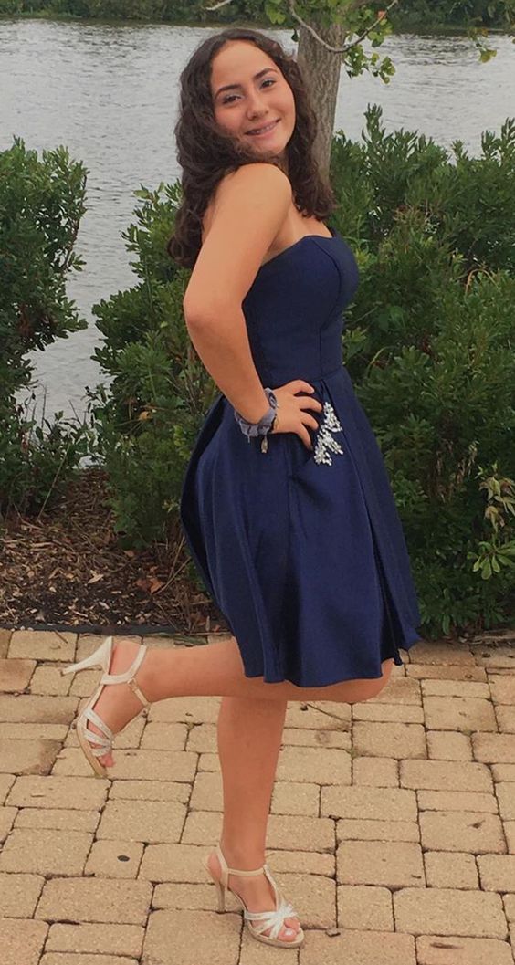 Navy Blue Short Abigayle Homecoming Dresses Unique With Pockets 5066