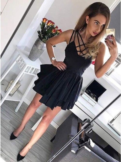 Black Homecoming Dresses Carlee Criss Cross Neck Party Dresses 5858