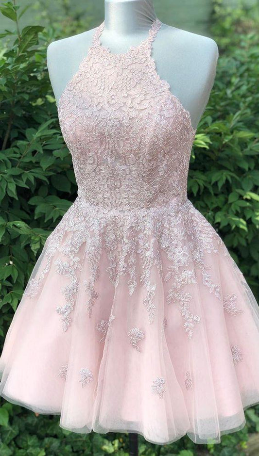 Formal Homecoming Dresses Brielle Pink Lace Short For Teens 6038