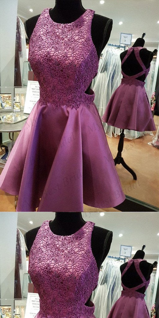 Lace Shea Homecoming Dresses Stunning Purple Applique With Beading Short 652