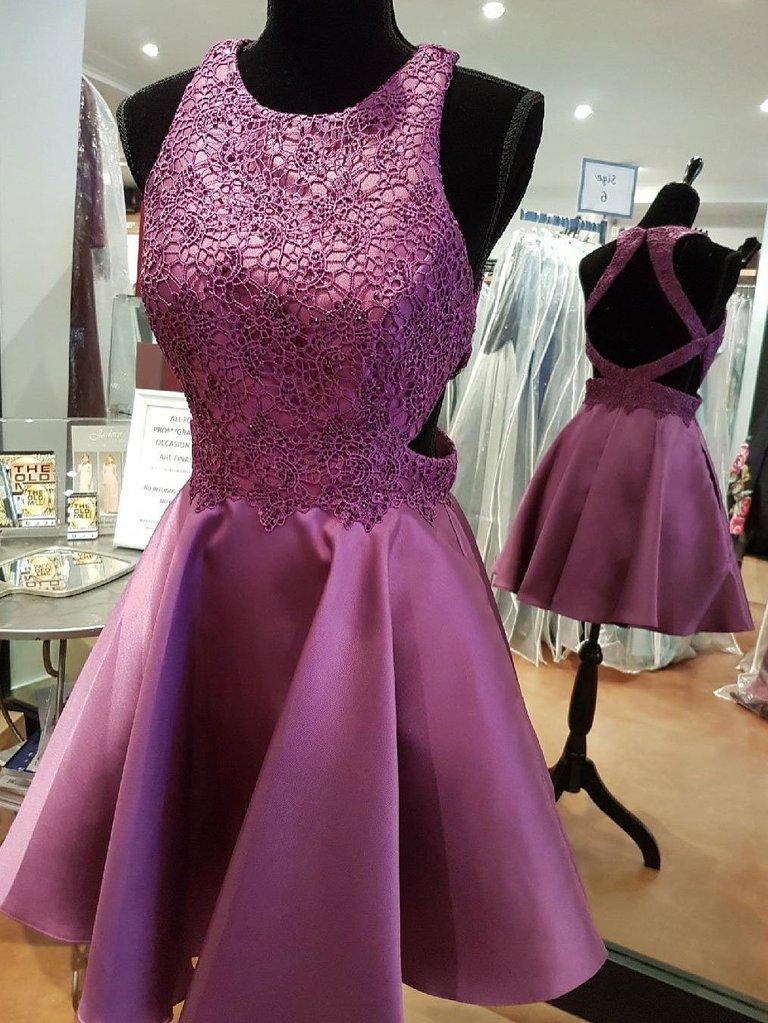 Lace Shea Homecoming Dresses Stunning Purple Applique With Beading Short 652