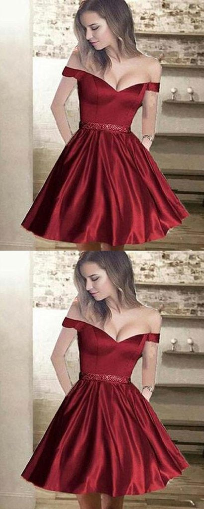 A-Line Off Shoulder Burgundy With Nydia Homecoming Dresses Beading 668