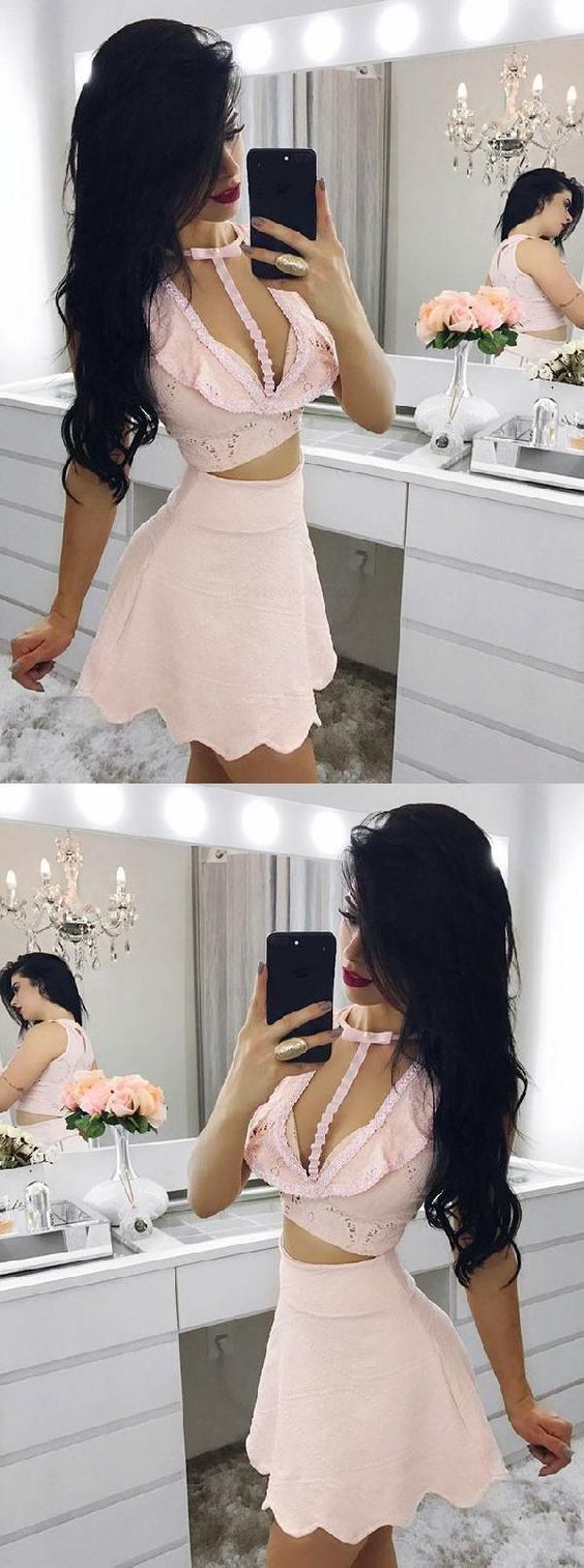 Pink Kamora Lace Homecoming Dresses Engrossing Two Piece 885