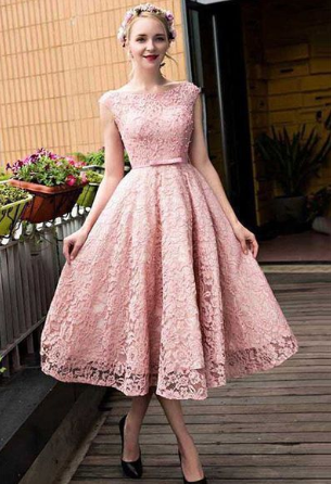 Appliques A-Line Katharine Lace Pink Homecoming Dresses Formal Dress 901