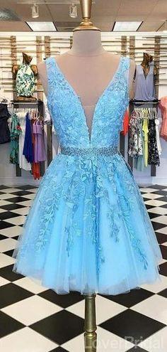 V Homecoming Dresses Lace Lauryn Neck Blue Short Cheap 9038