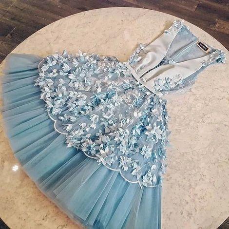 Unique Tulle Short Blue Brenda Homecoming Dresses Lace 9080