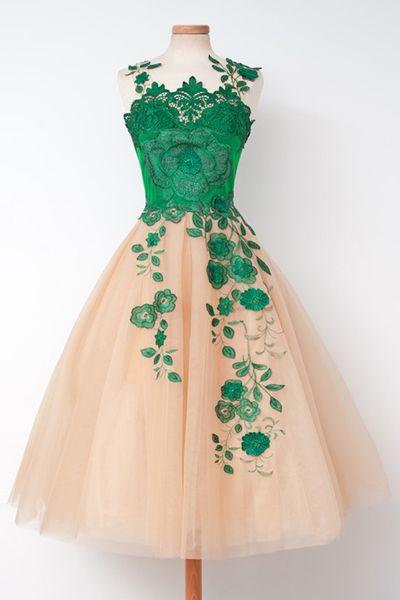 Champagne Charlie Homecoming Dresses With Green Embroidery 9176