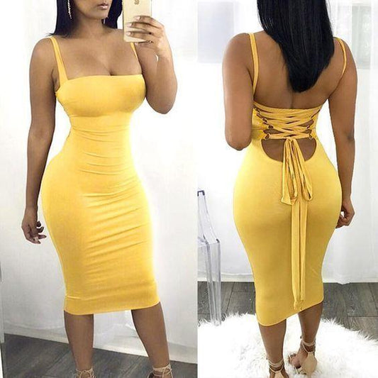 Mermaid Bodycon Dress Open Back Giana Homecoming Dresses Yellow 917