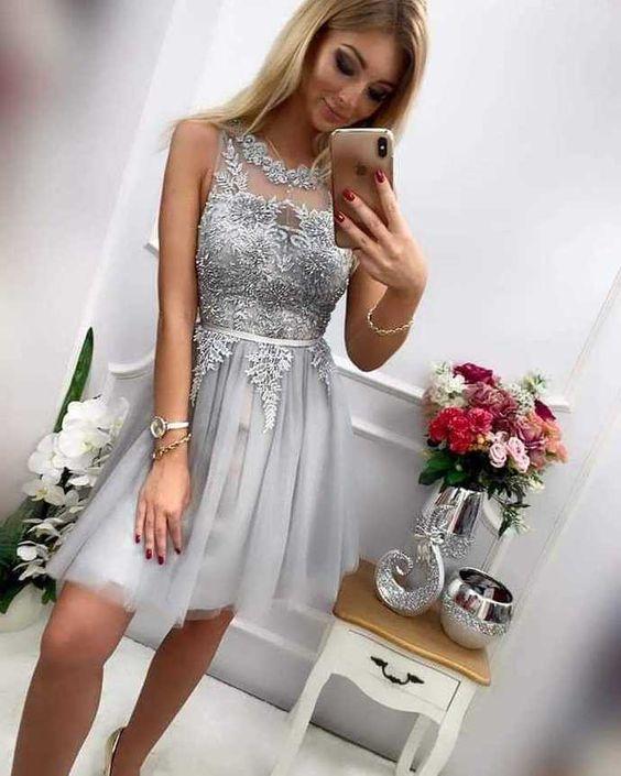 Light Tabitha Homecoming Dresses Grey Short Short Dresses Graduation Dress 9610