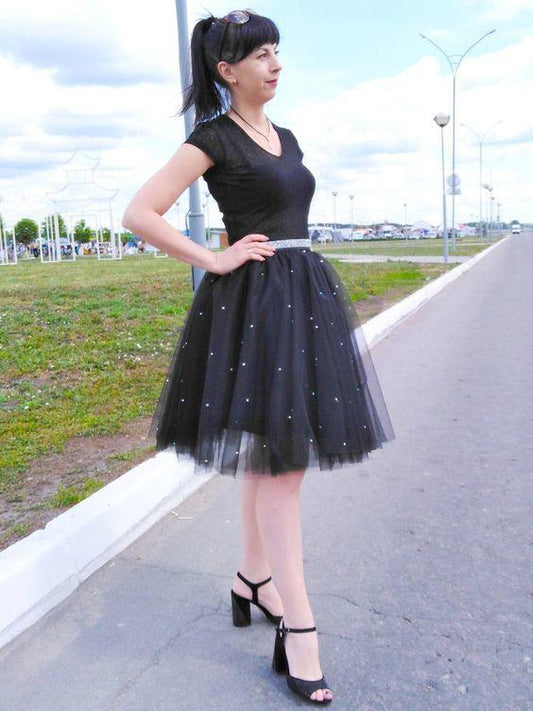 Black Jackie Homecoming Dresses Tulle With Rhinestones 9914