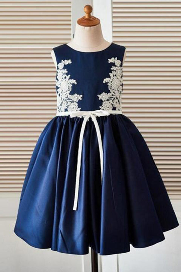 Blue Appliques A-Line Scoop Neck Sleeveless Flower Girl Dresses,Baby Dresses