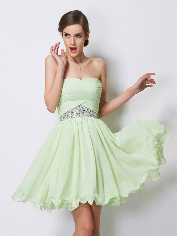 Chiffon Homecoming Dresses Maritza A-Line/Princess Sweetheart Sleeveless Short Beading