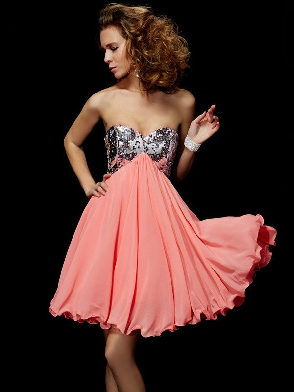 Chiffon Ana Homecoming Dresses A-Line/Princess Sweetheart Sleeveless Beading Short