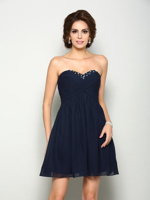 A-Line/Princess Chiffon Jordin Homecoming Dresses Sweetheart Beading Sleeveless Short