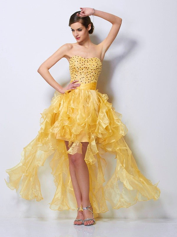 A-Line/Princess Sweetheart Homecoming Dresses Valery Sleeveless Beading High Low Tulle