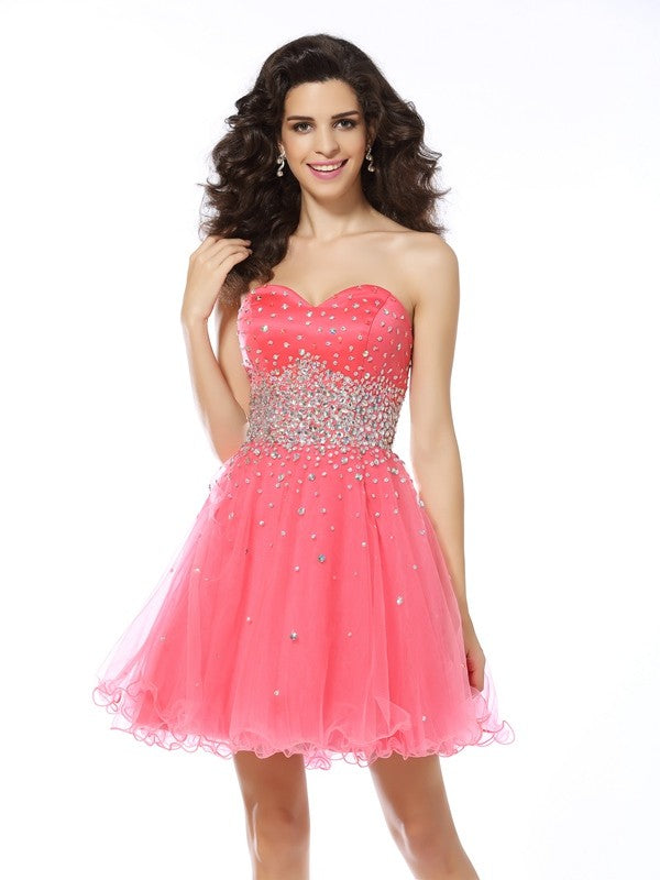 A-Line/Princess Sweetheart Beading Cocktail Homecoming Dresses Keyla Sleeveless Short Organza Dresses