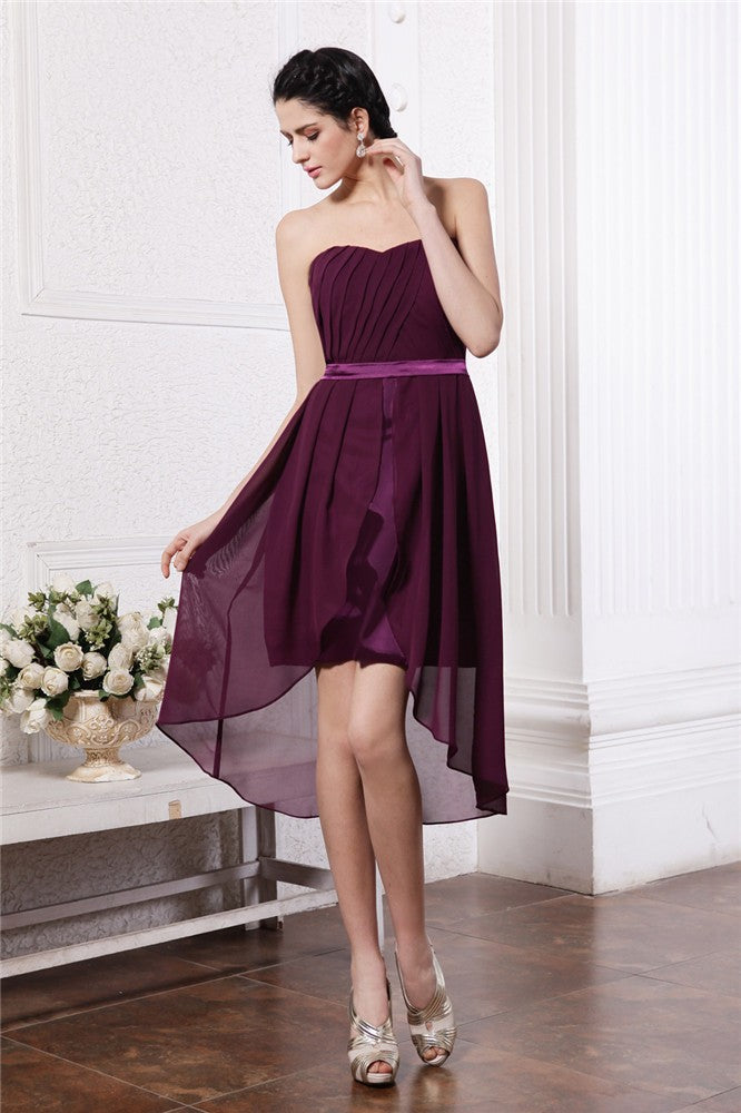 Sheath/Column Strapless Sleeveless Sash Pleats High Miah Chiffon Cocktail Homecoming Dresses Low Dresses