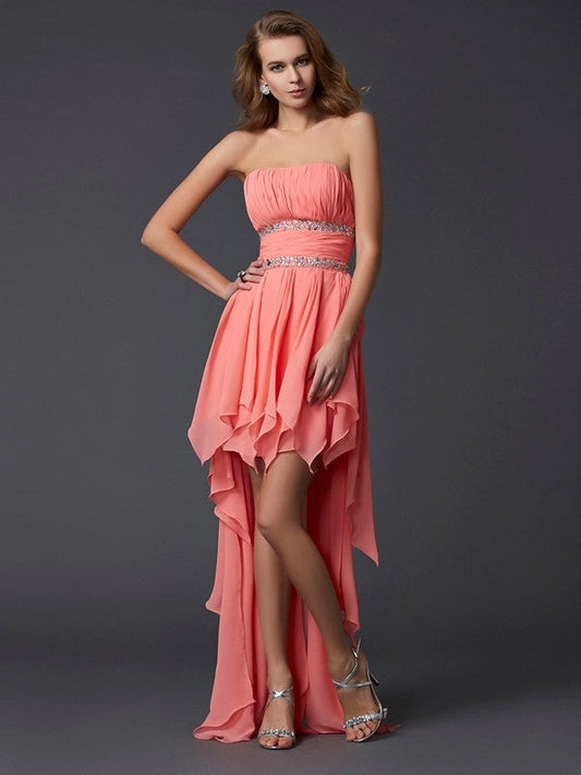 Empire Strapless Chiffon Alexia Homecoming Dresses Sleeveless Ruffles High Low