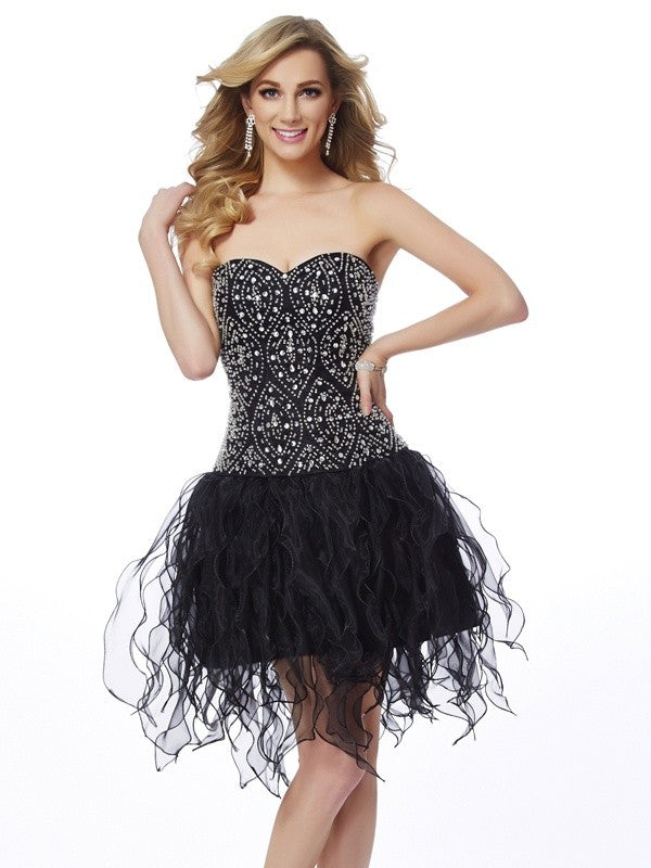 Sheath/Column Sweetheart Kamryn Homecoming Dresses Sleeveless Beading Short Organza