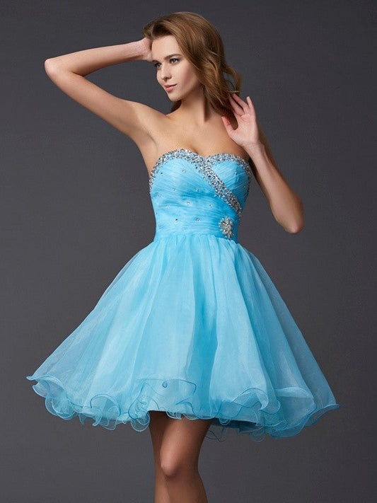 A-Line/Princess Sweetheart Sleeveless Beading Anabel Homecoming Dresses Short Tulle