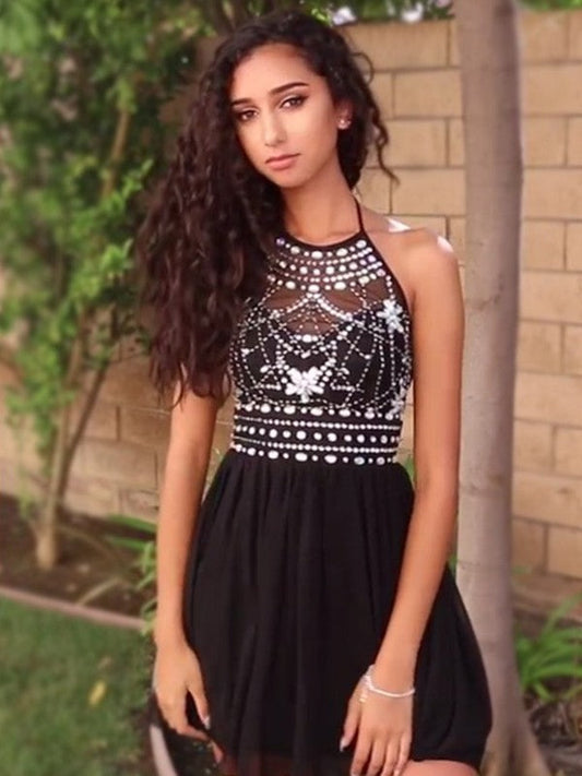 Isis Homecoming Dresses Chiffon A-Line/Princess Beading Halter Sleeveless Short/Mini