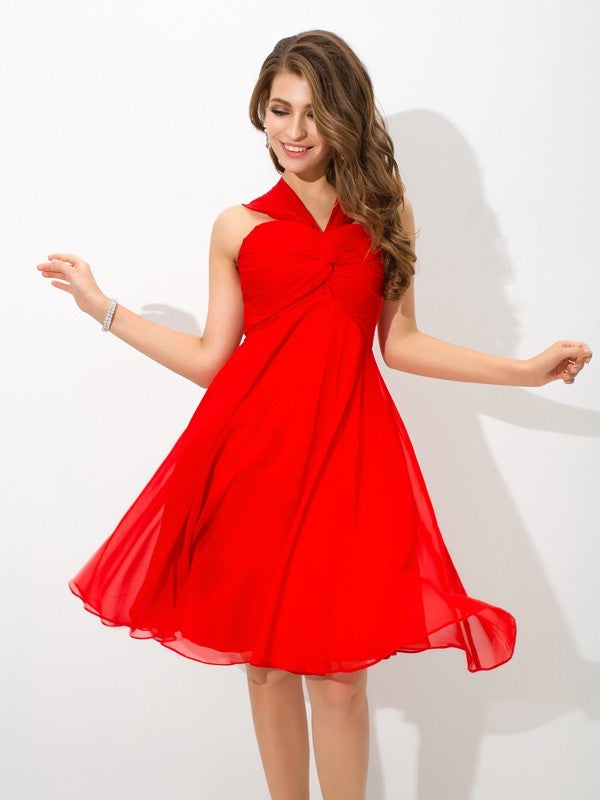 A-Line/Princess Straps Chiffon Regina Homecoming Dresses Cocktail Pleats Sleeveless Short Dresses