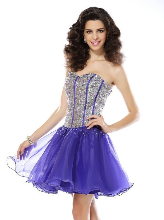 A-Line/Princess Sweetheart Beading Sleeveless Short Homecoming Dresses Cocktail Lizbeth Organza Dresses