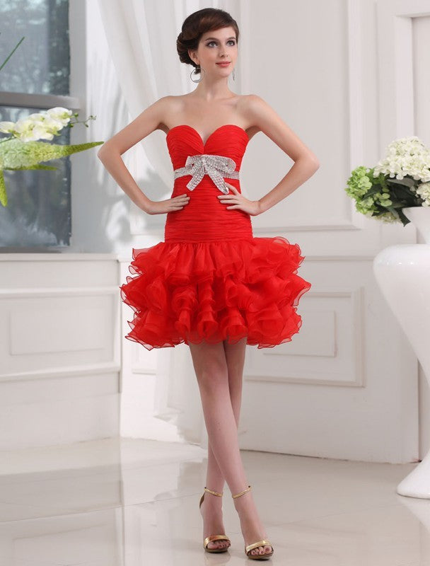 A-Line/Princess Cocktail Gemma Homecoming Dresses Beading Sweetheart Sleeveless Short Organza Dresses