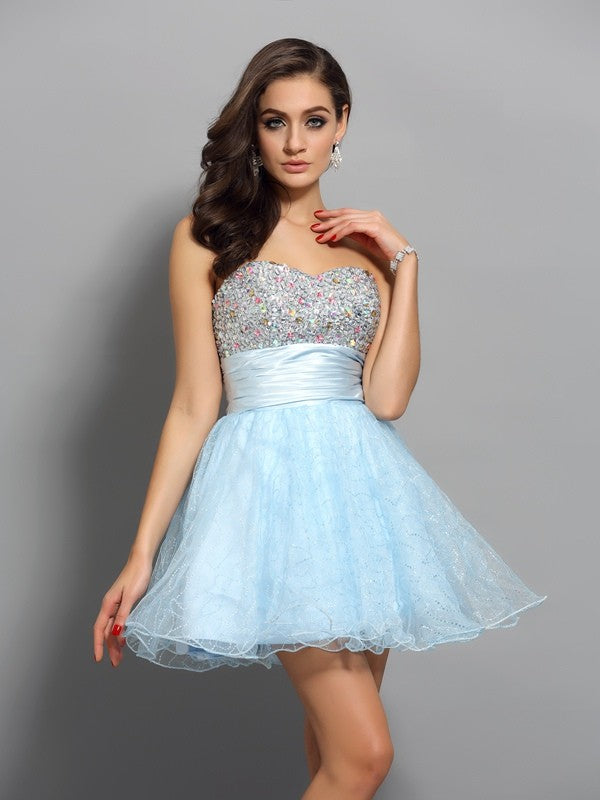 A-Line/Princess Sweetheart Beading Cocktail Madyson Chiffon Homecoming Dresses Sleeveless Short Dresses