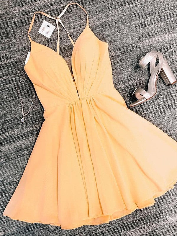 A-Line/Princess V-Neck Sleeveless Ruffles Short/Mini Faith Homecoming Dresses Chiffon