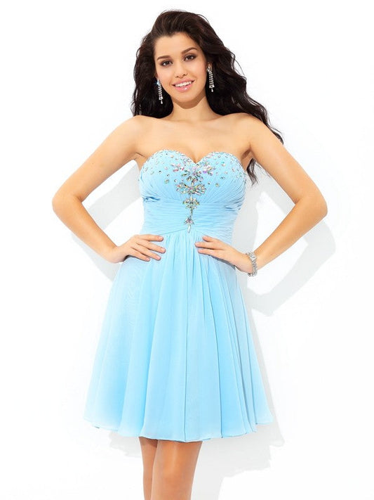 A-Line/Princess Sweetheart Amirah Cocktail Chiffon Homecoming Dresses Beading Sleeveless Short Dresses