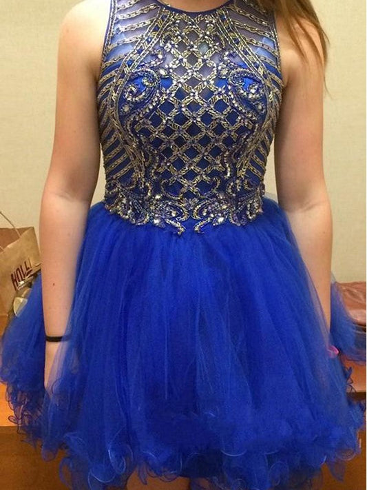 A-Line/Princess Sleeveless Scoop Beading Hailee Homecoming Dresses Tulle Short/Mini Dresses