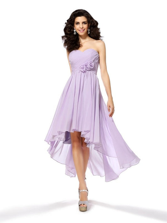 A-Line/Princess Sweetheart Hand-Made Flower Sleeveless High Homecoming Dresses Cocktail Chiffon Lilliana Low Dresses